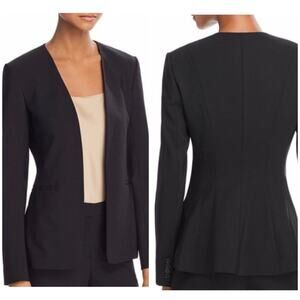 Theory Isita Crunch Open Front Linen Blend Blazer Black 2